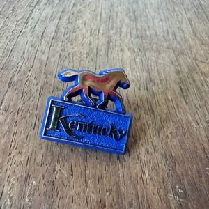 Vintage Kentucky Derby Plastic Blue Silver‎ Lapel Pin Brooch Souvenir